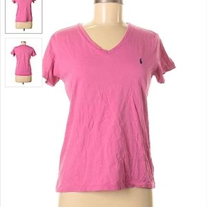 Ralph Lauren V Neck Pink polo logo T shirt Medium